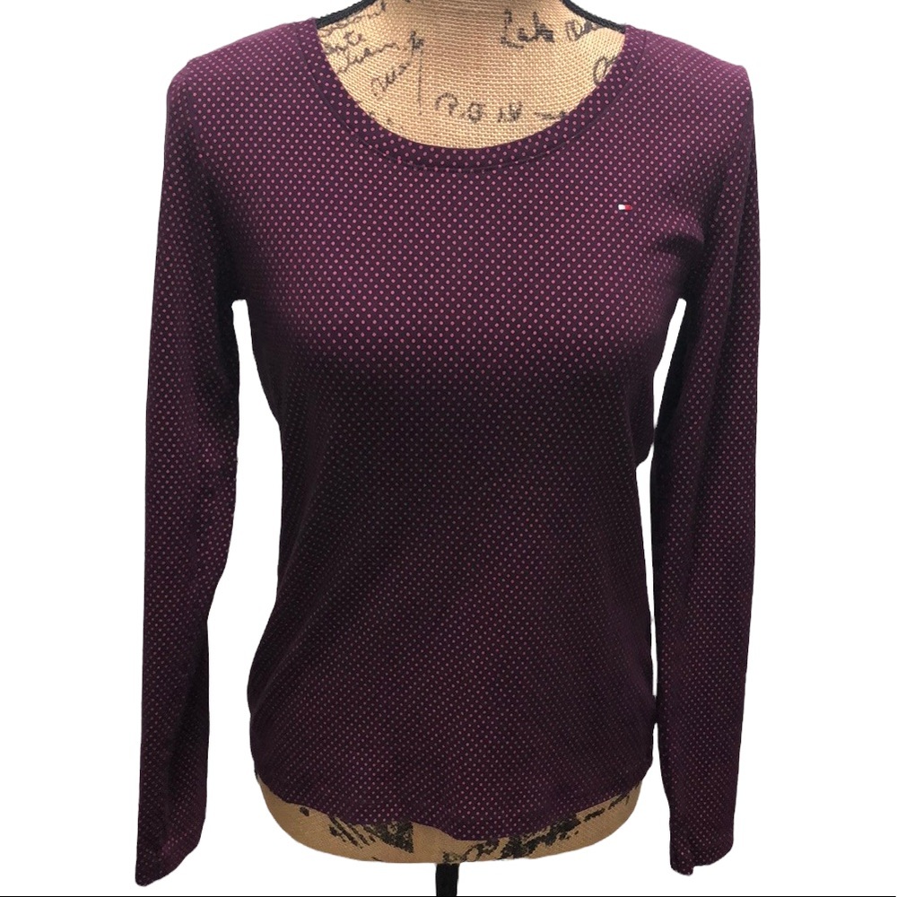 {Tommy Hilfiger} Purple Crew Neck Pink Dotted Top
